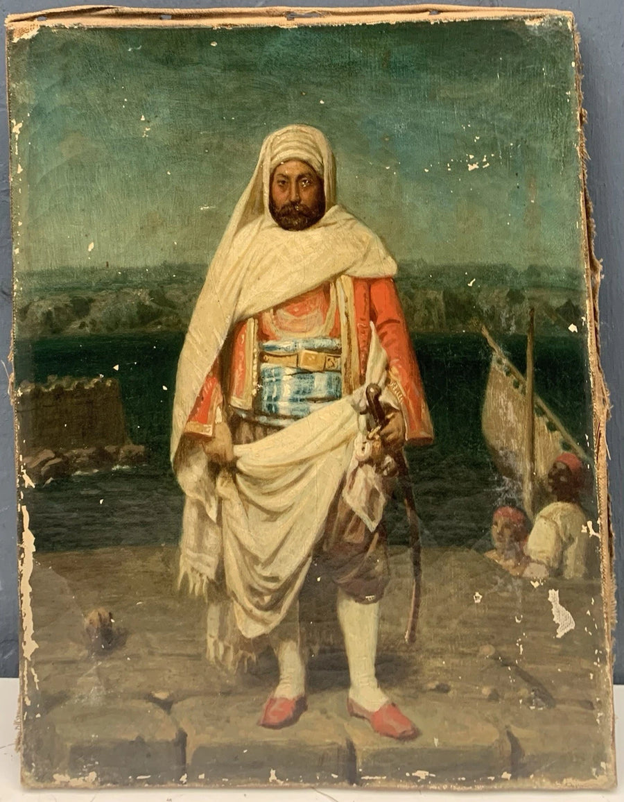 Tableau Ancien Huile Portrait Guerrier Arabe Paysage Orientaliste XIXe Nanteuil