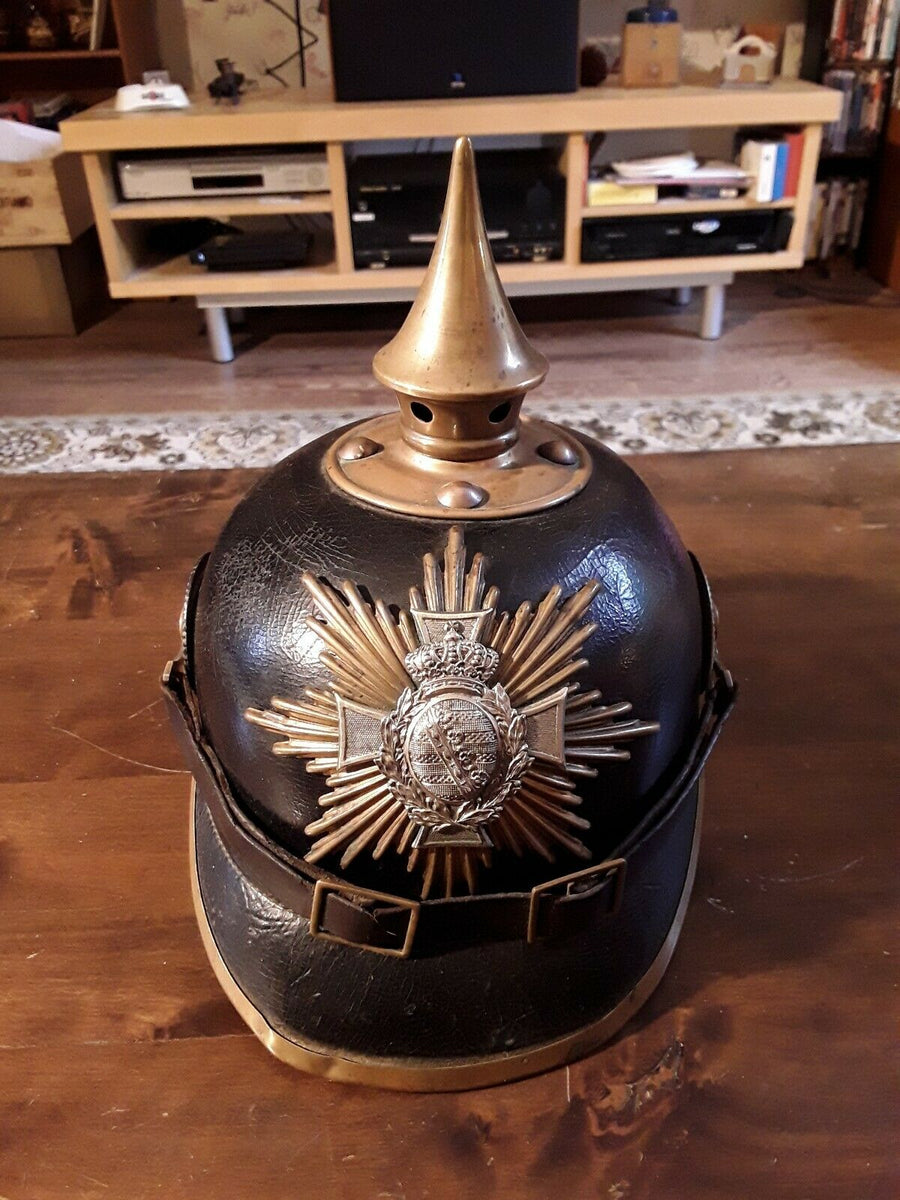 Casque À Pointe Troupe Saxe Reserviste Spikehelmet Pickelhaube
