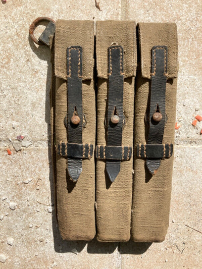 Authentique Étui Porte-Chargeurs Chargeurs Allemand Mp.38u.40 Toile Kaki Ww2