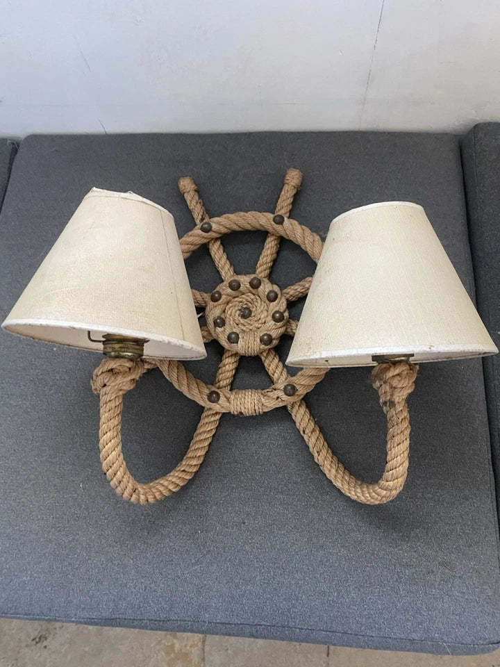 Audoux Minet Ancienne Paire D’appliques En Corde Barre Bateau Marine