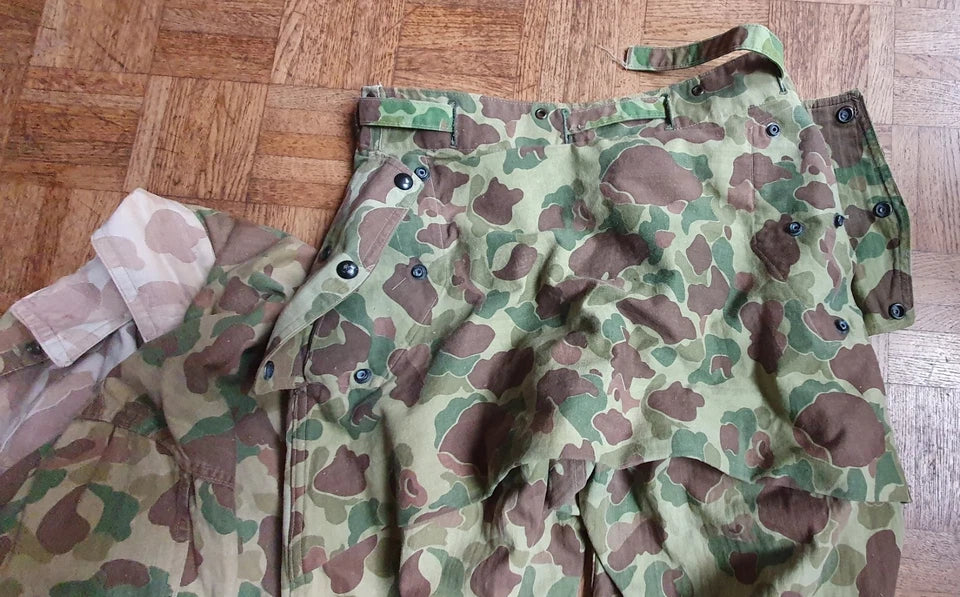 Ensemble HBT US veste + pant. réversible camouflé USMC Armée française Indochine