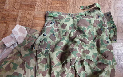 Ensemble HBT US veste + pant. réversible camouflé USMC Armée française Indochine