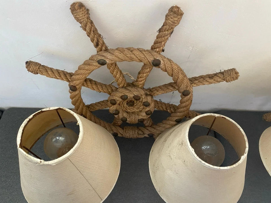 Audoux Minet Ancienne Paire D’appliques En Corde Barre Bateau Marine