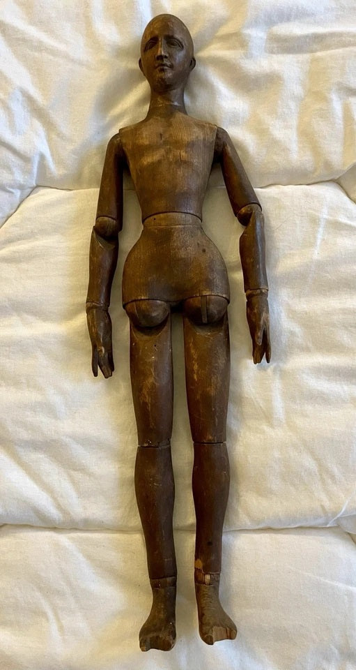 Ancien Mannequin D’artiste En Bois Articulé Sculpté Xix