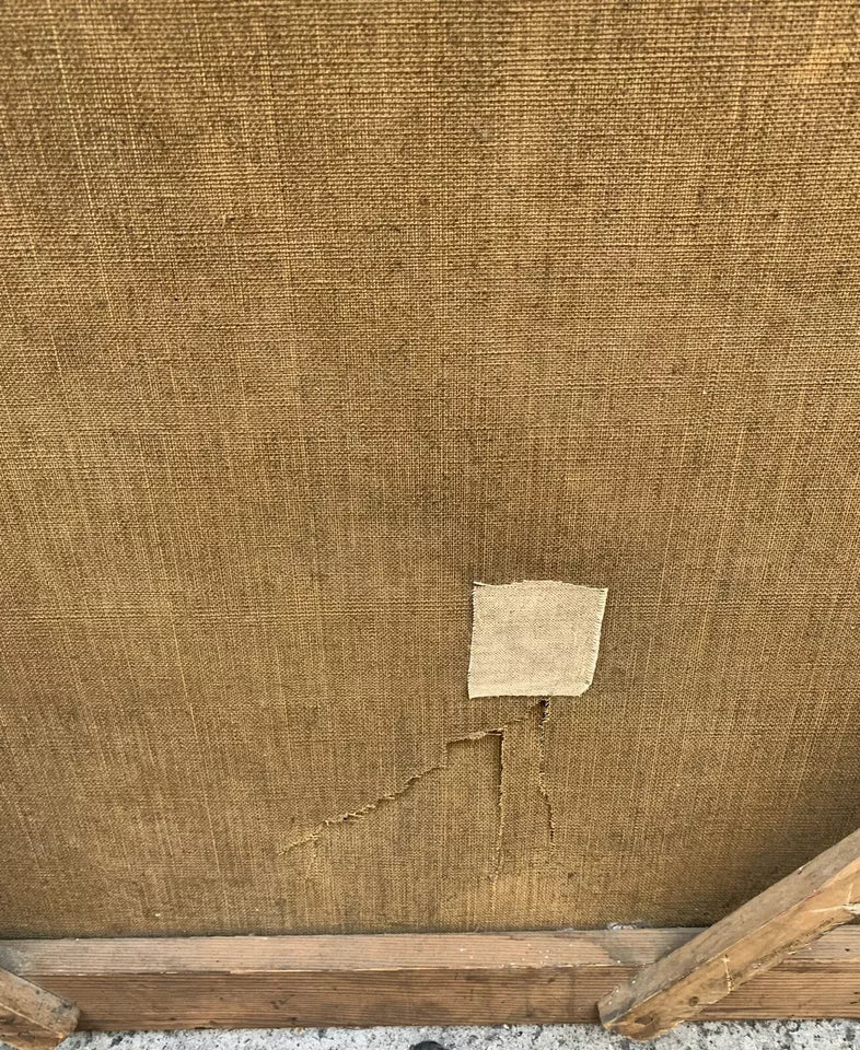 Grand Tableau Ancien Huile Portrait Femme Élégante Fleurs XVIIIe
