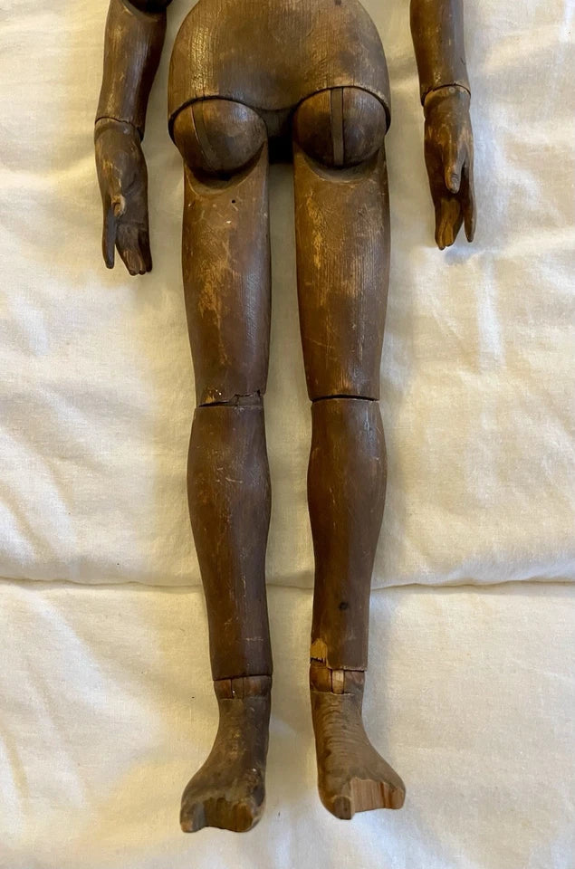 Ancien Mannequin D’artiste En Bois Articulé Sculpté Xix