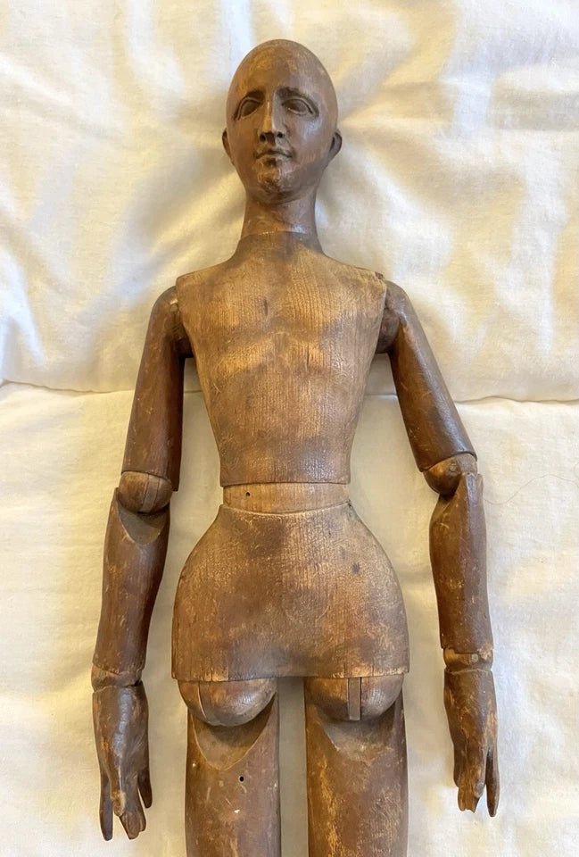 Ancien Mannequin D’artiste En Bois Articulé Sculpté Xix