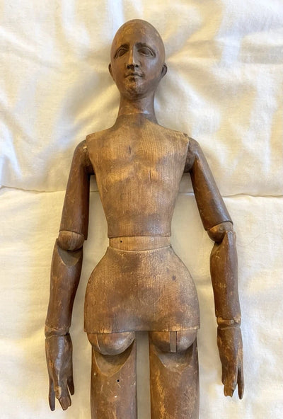 Ancien Mannequin D’artiste En Bois Articulé Sculpté Xix
