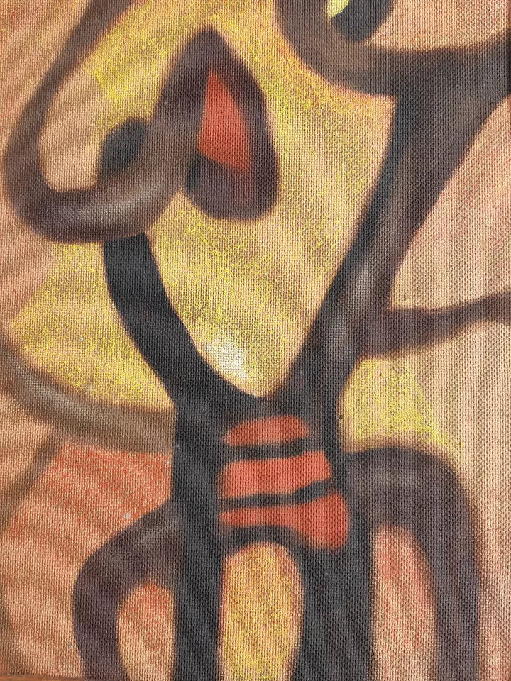 Ancien Petit Tableau Abstrait Signé Huile Sur Isorel