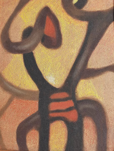 Ancien Petit Tableau Abstrait Signé Huile Sur Isorel
