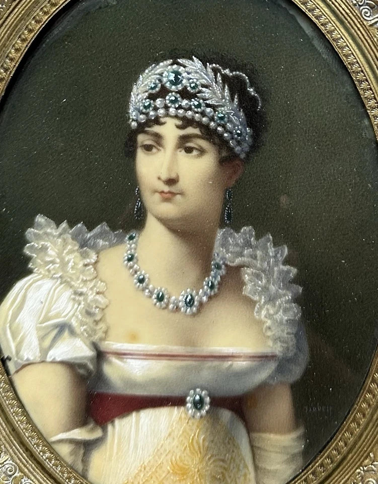 Tableau Ancien Miniature Portrait Impératrice Joséphine Sacre Napoléon Peinture