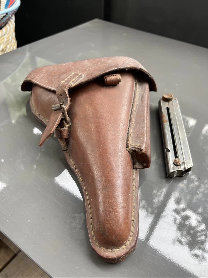Etui Holster En Cuir Rigide Pour Luger P08 ( P 08 ) Brun Brown Ww2