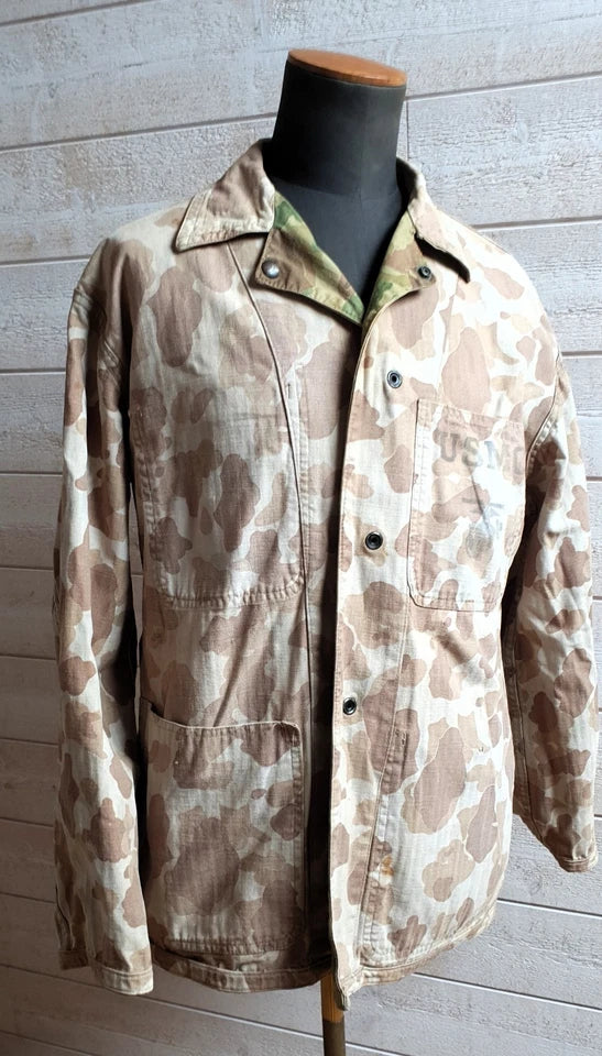 Ensemble HBT US veste + pant. réversible camouflé USMC Armée française Indochine
