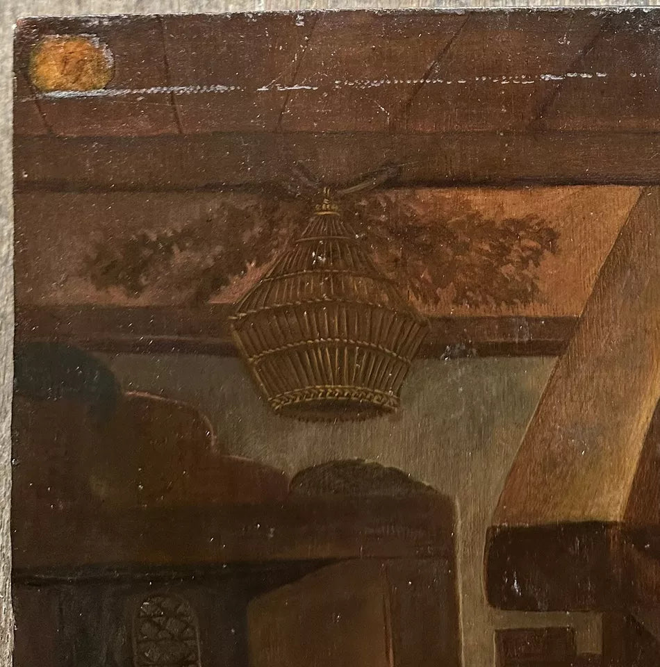 Tableau Ancien Flamand 17ème Scène de Taverne Auberge Peinture Cachet Cire Russe