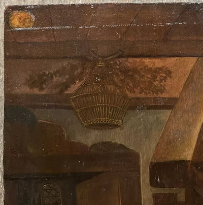 Tableau Ancien Flamand 17ème Scène de Taverne Auberge Peinture Cachet Cire Russe