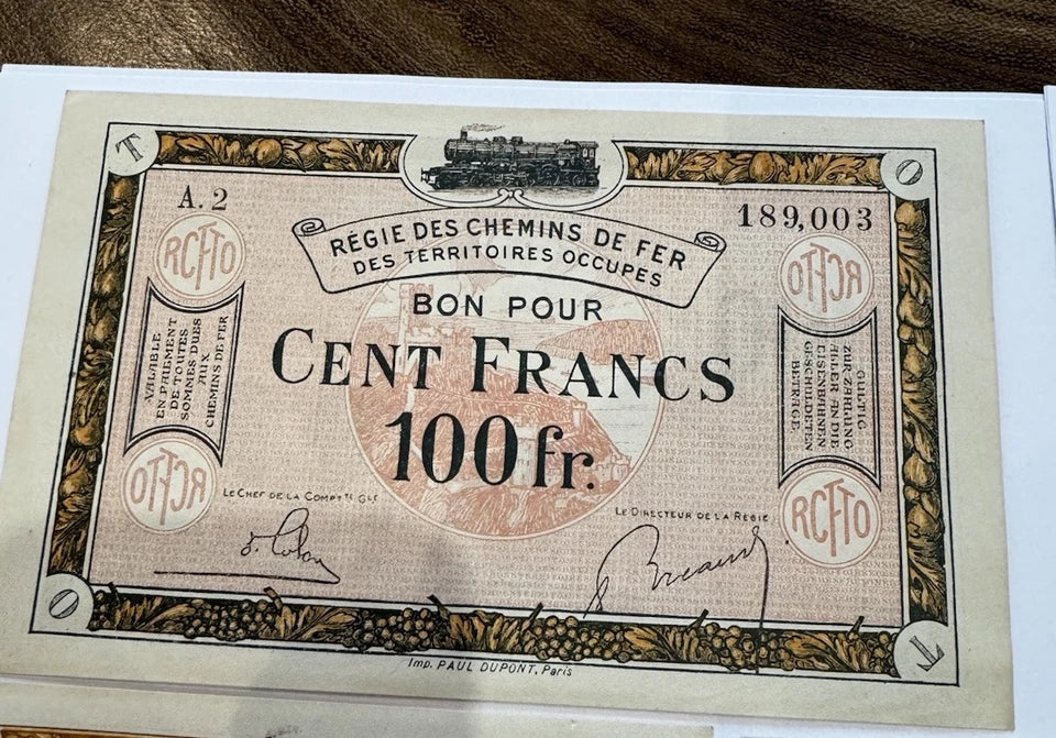 Lot Billets Bon Pour Régie Des Chemin De Fer Des Territoires Occupés Ancien