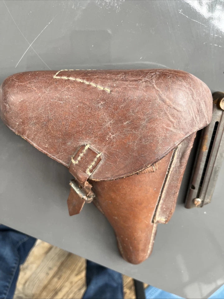 Etui Holster En Cuir Rigide Pour Luger P08 ( P 08 ) Brun Brown Ww2