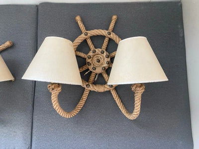 Audoux Minet Ancienne Paire D’appliques En Corde Barre Bateau Marine