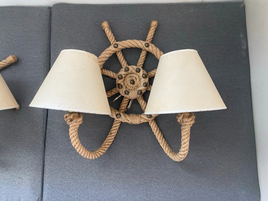 Audoux Minet Ancienne Paire D’appliques En Corde Barre Bateau Marine