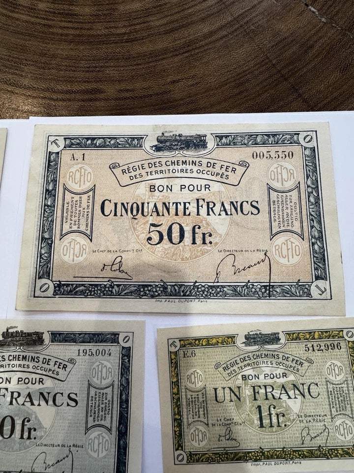 Lot Billets Bon Pour Régie Des Chemin De Fer Des Territoires Occupés Ancien