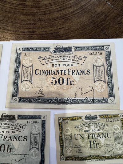 Lot Billets Bon Pour Régie Des Chemin De Fer Des Territoires Occupés Ancien