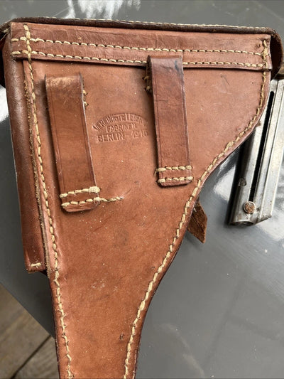 Etui Holster En Cuir Rigide Pour Luger P08 ( P 08 ) Brun Brown Ww2