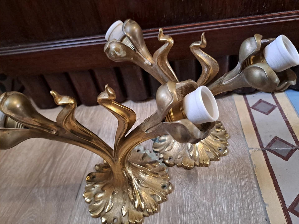 Paire D'Appliques ou Plafonniers En Bronze Art Nouveau