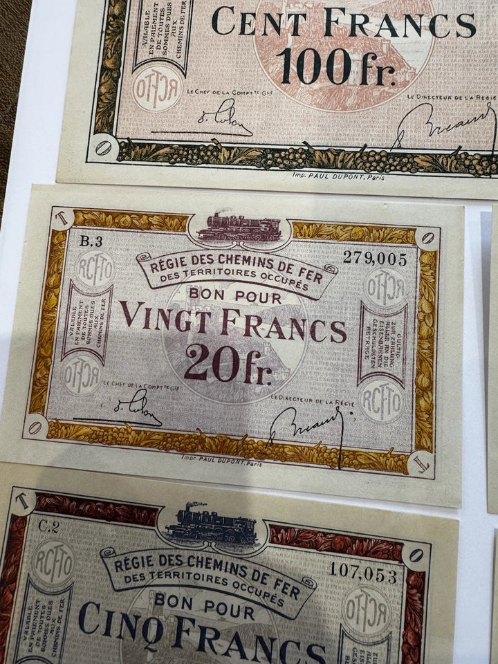 Lot Billets Bon Pour Régie Des Chemin De Fer Des Territoires Occupés Ancien