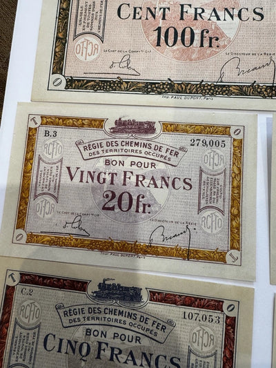 Lot Billets Bon Pour Régie Des Chemin De Fer Des Territoires Occupés Ancien