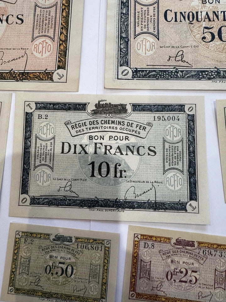 Lot Billets Bon Pour Régie Des Chemin De Fer Des Territoires Occupés Ancien