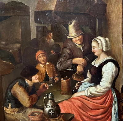 Tableau Ancien Flamand 17ème Scène de Taverne Auberge Peinture Cachet Cire Russe