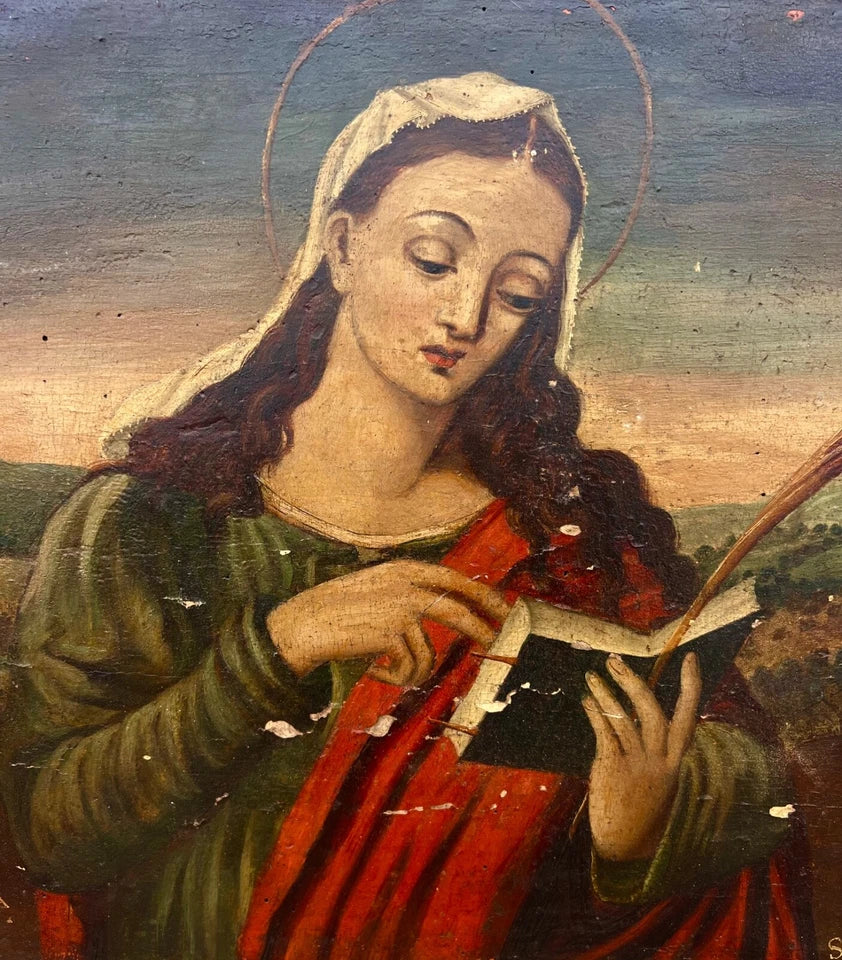Ancien Tableau Sainte Anna École Veneto Dalmate 1600 Religieux Haute Époque