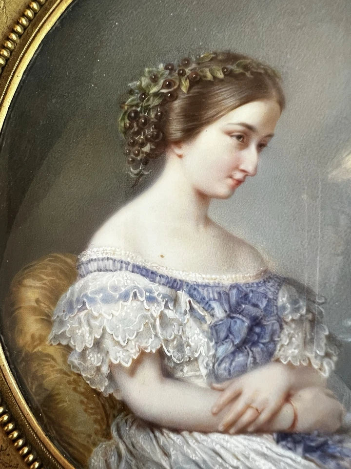 ERNEST GIRARD 1854 Exceptionnel Portrait Miniature Marie Sophie De Saint Priest