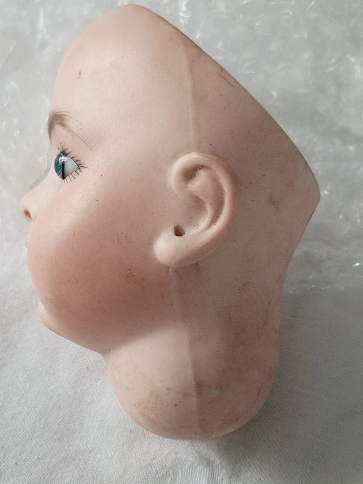 Authentique Tête De Poupée Bru Ancienne Biscuit Porcelaine Bouche Fermée