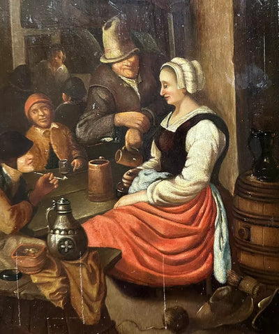 Tableau Ancien Flamand 17ème Scène de Taverne Auberge Peinture Cachet Cire Russe