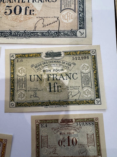 Lot Billets Bon Pour Régie Des Chemin De Fer Des Territoires Occupés Ancien