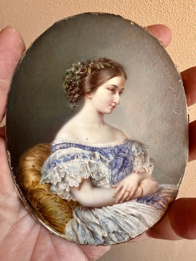 ERNEST GIRARD 1854 Exceptionnel Portrait Miniature Marie Sophie De Saint Priest