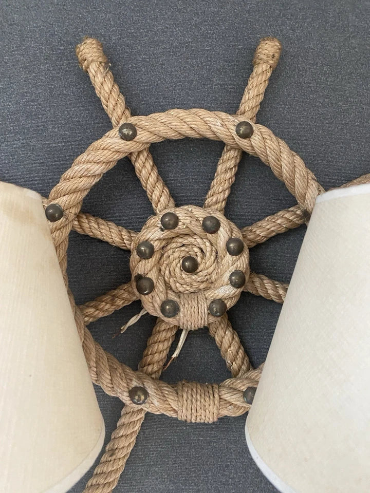 Audoux Minet Ancienne Paire D’appliques En Corde Barre Bateau Marine
