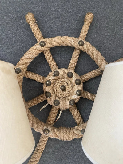 Audoux Minet Ancienne Paire D’appliques En Corde Barre Bateau Marine