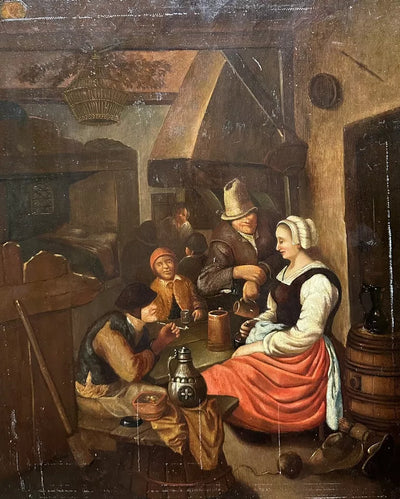 Tableau Ancien Flamand 17ème Scène de Taverne Auberge Peinture Cachet Cire Russe