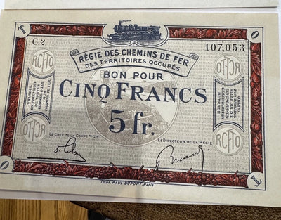 Lot Billets Bon Pour Régie Des Chemin De Fer Des Territoires Occupés Ancien