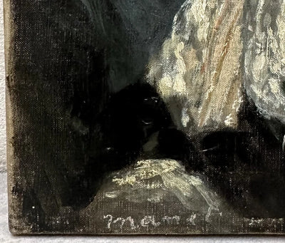 Tableau Ancien Signé « MANET » Portrait Femme Fleur Rose Édouard Peinture 19ème