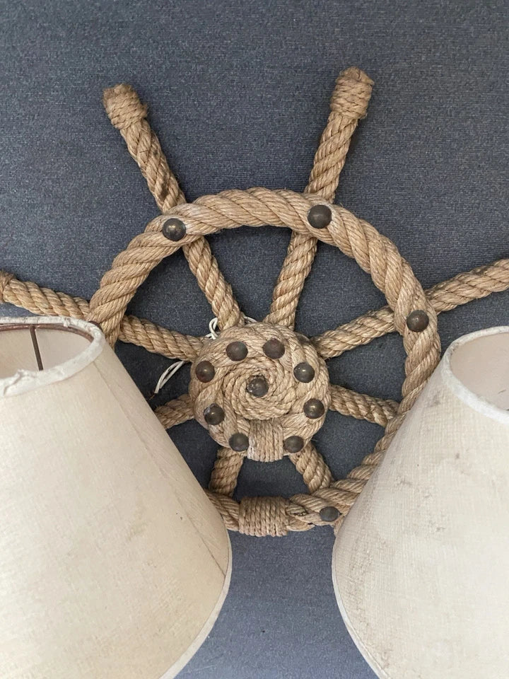 Audoux Minet Ancienne Paire D’appliques En Corde Barre Bateau Marine