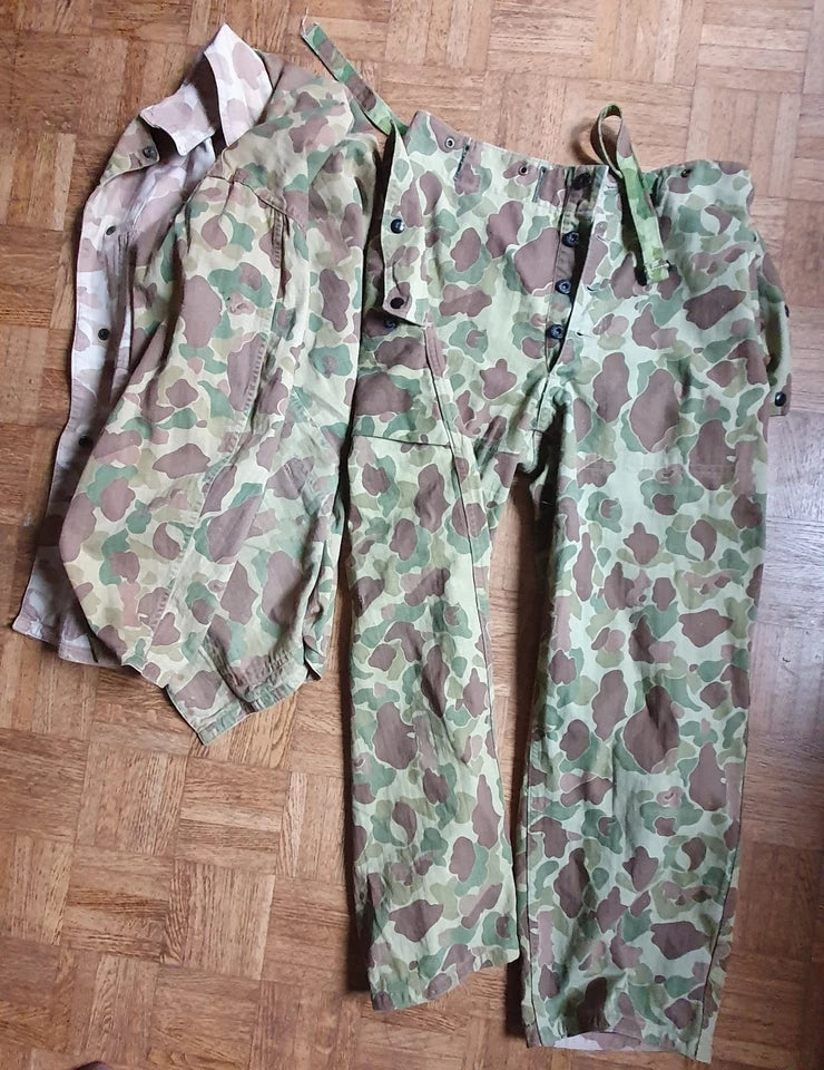Ensemble HBT US veste + pant. réversible camouflé USMC Armée française Indochine