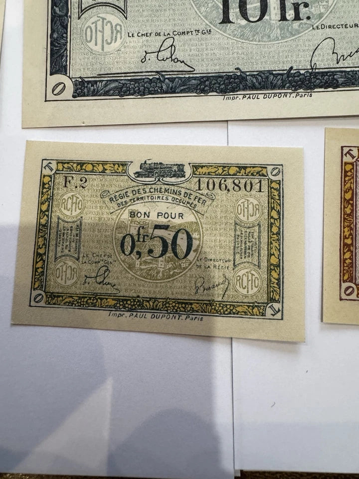 Lot Billets Bon Pour Régie Des Chemin De Fer Des Territoires Occupés Ancien