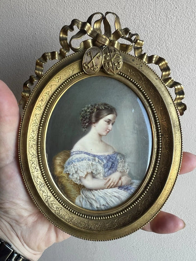 ERNEST GIRARD 1854 Exceptionnel Portrait Miniature Marie Sophie De Saint Priest