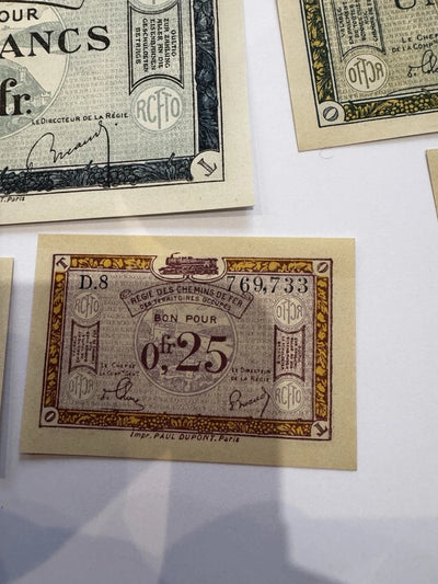 Lot Billets Bon Pour Régie Des Chemin De Fer Des Territoires Occupés Ancien