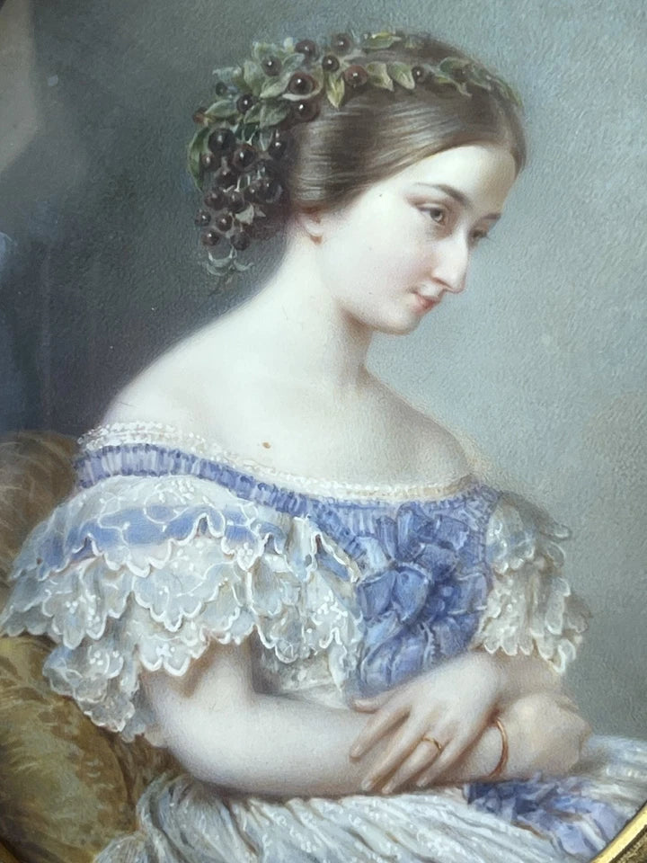 ERNEST GIRARD 1854 Exceptionnel Portrait Miniature Marie Sophie De Saint Priest