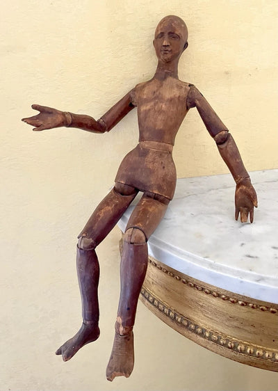 Ancien Mannequin D’artiste En Bois Articulé Sculpté Xix