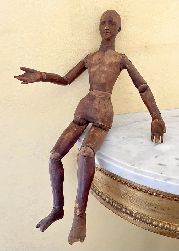 Ancien Mannequin D’artiste En Bois Articulé Sculpté Xix